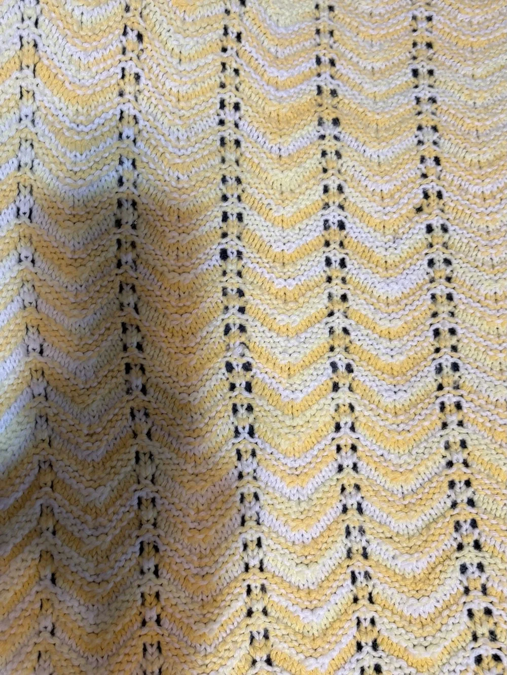 Handmade Yellow and Cream Chevron Knit Throw Blanket